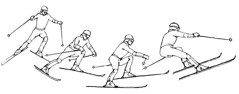 В спортивной практике переступание часто сочетается с проскальзыванием на внутренней лыже