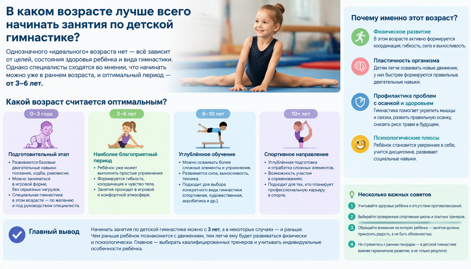 В каком возрасте лучше всего начинать занятия по детской гимнастике?